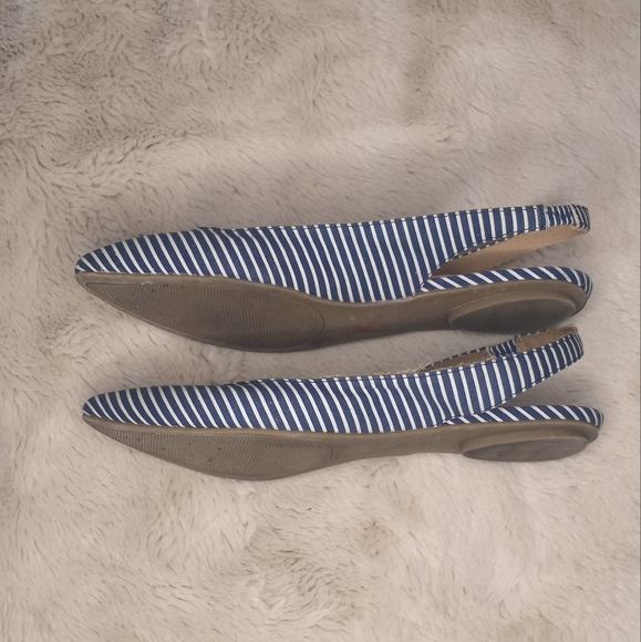 Lands End Nautical Preppy Striped White and Blue Coastal Comfy Slingback Flats - Picture 2 of 6